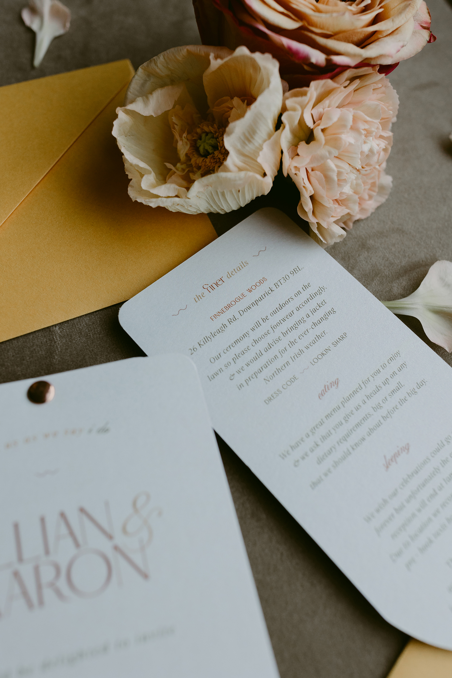 Wedding photography design suite by Keyhole creations, brand shoot by Adam and Grace and styling by Betty Williamson with flatlay details and green bacground
